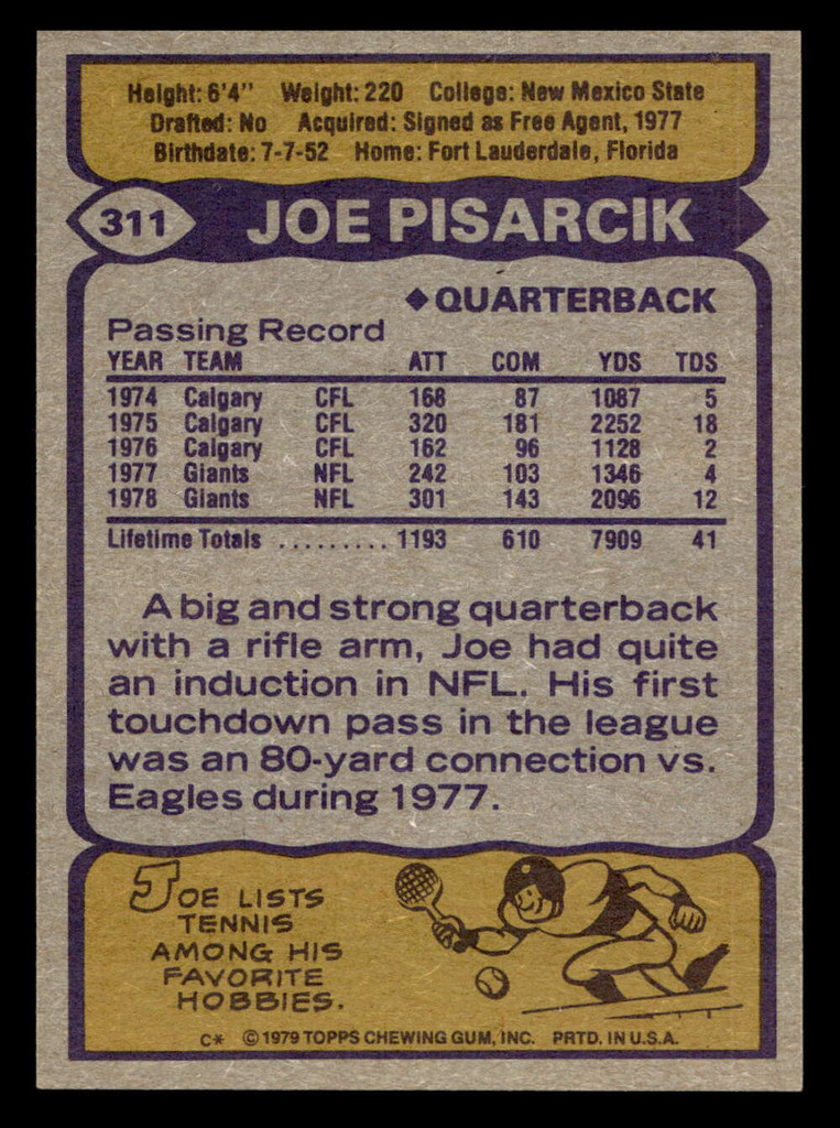 1979 Topps #311 Joe Pisarcik Ex-Mint 