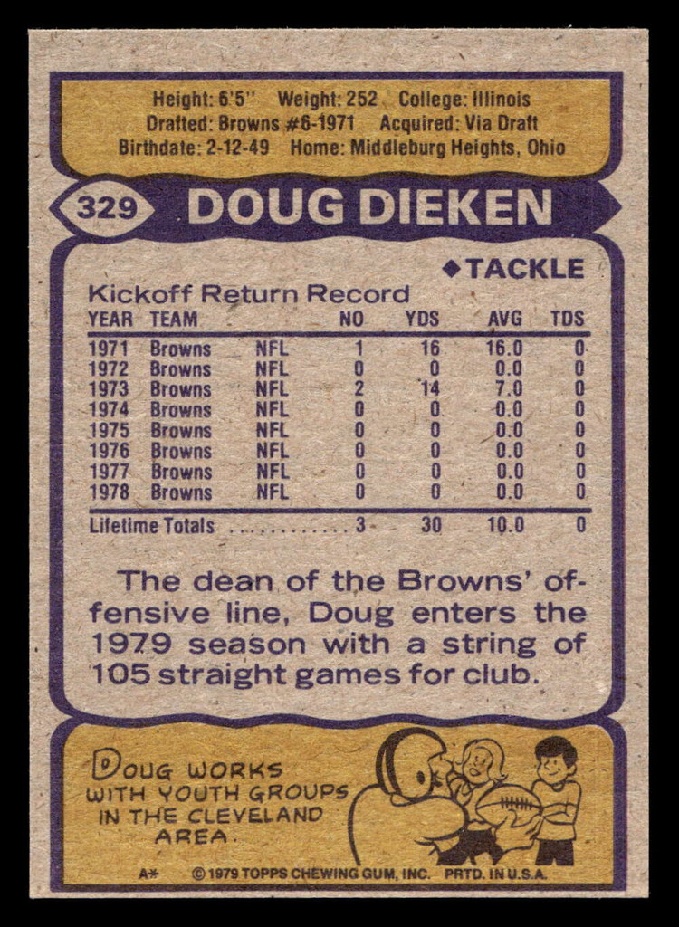 1979 Topps #329 Doug Dieken Near Mint+ 