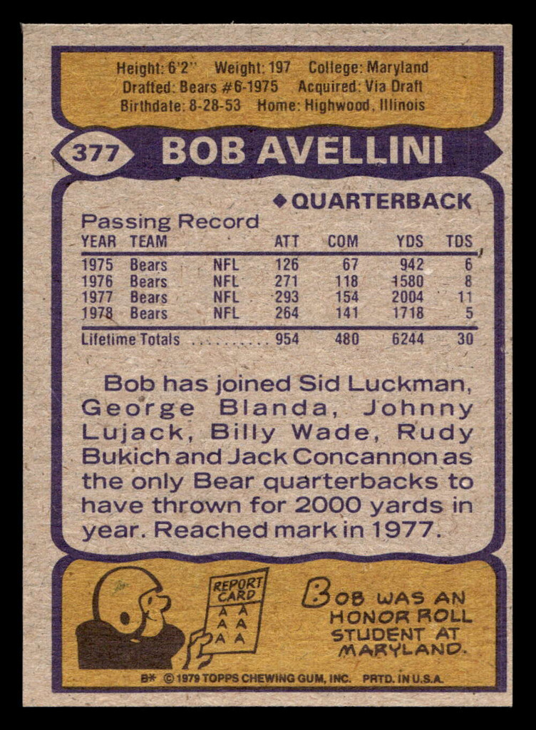 1979 Topps #377 Bob Avellini Near Mint+ 