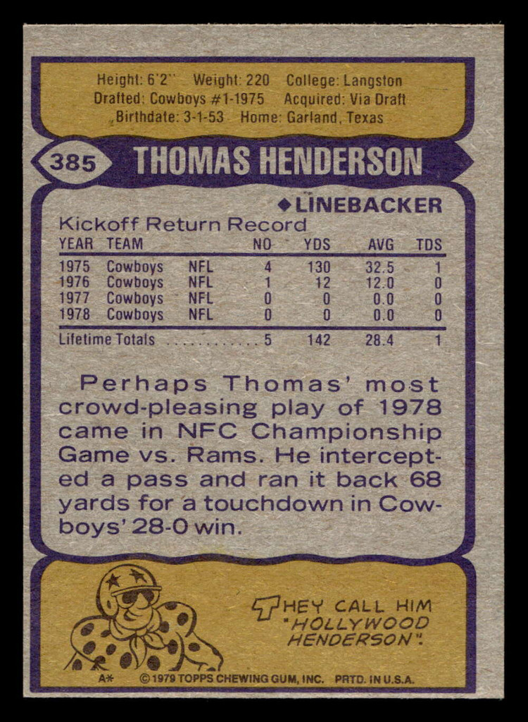 1979 Topps #385 Thomas Henderson Ex-Mint 