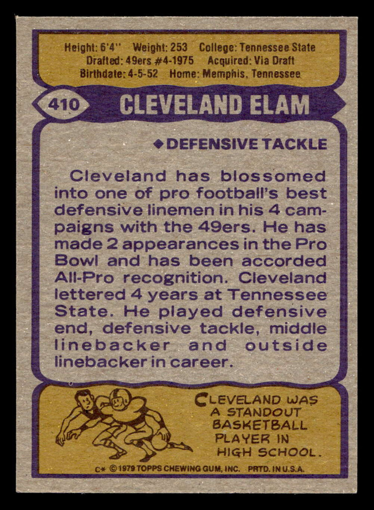 1979 Topps #410 Cleveland Elam Near Mint 