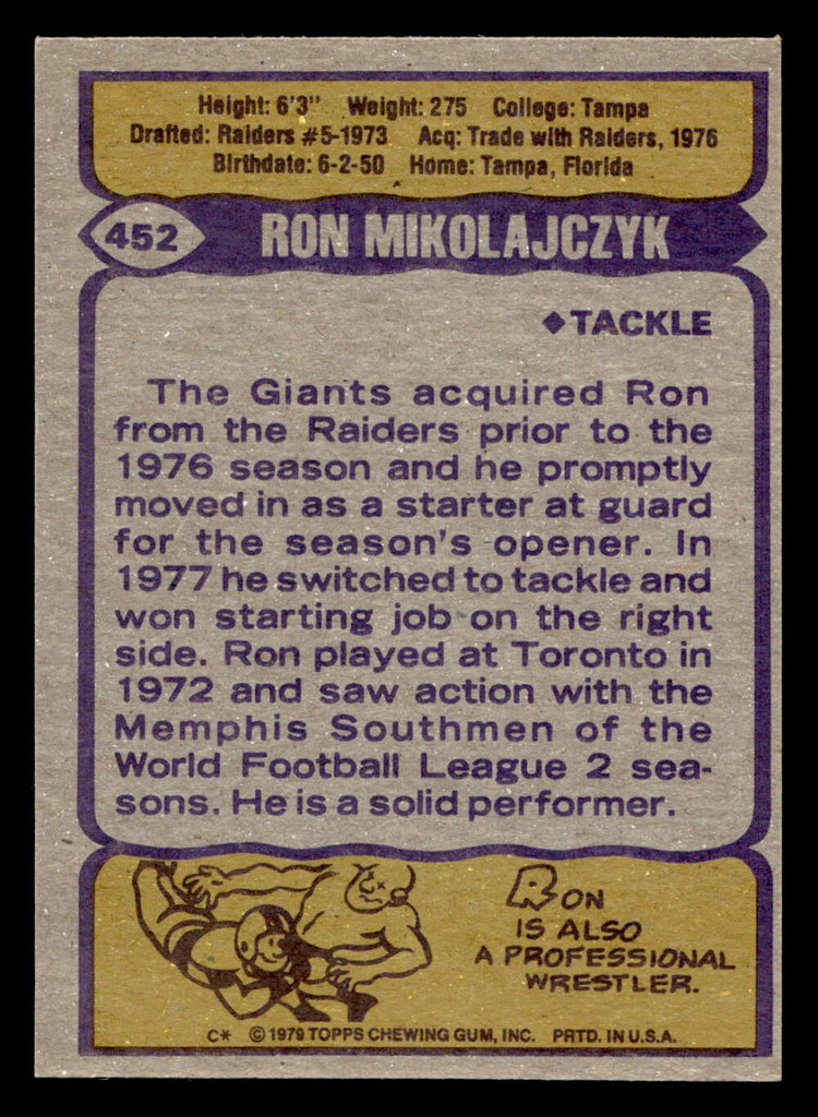1979 Topps #452 Ron Mikolajczyk Near Mint 