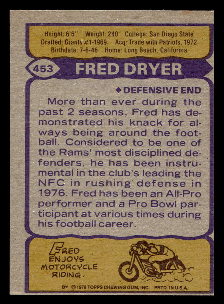1979 Topps #453 Fred Dryer Ex-Mint 