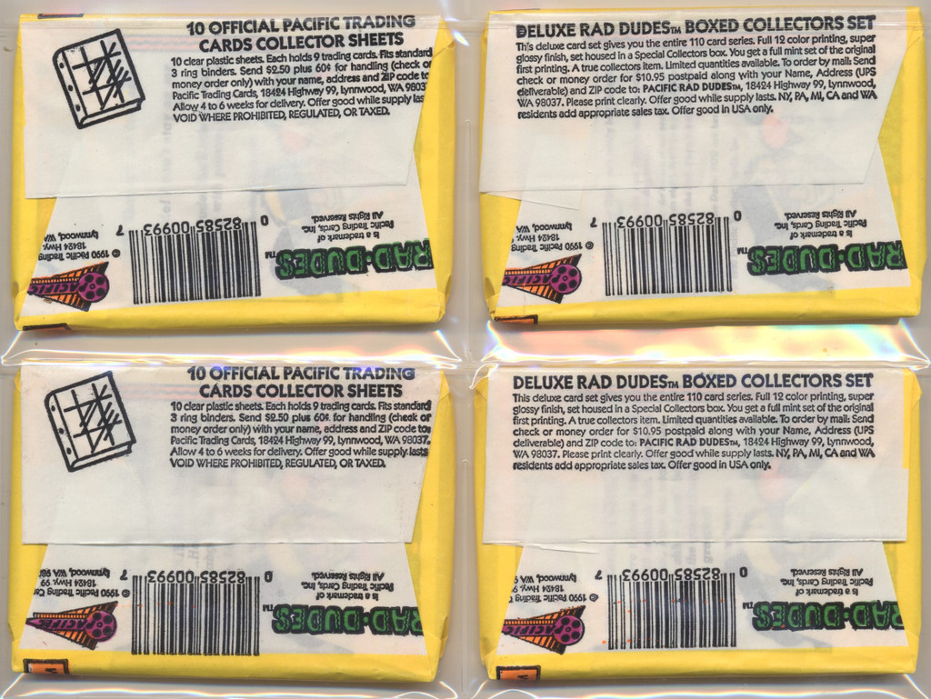 1990 Pacific Rad-Dudes Lot Of 4 Different Wrappers Unopened Wax Pack  #*sku36254