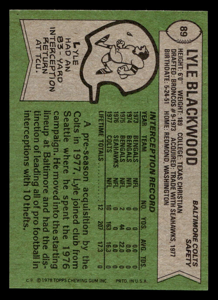 1978 Topps #89 Lyle Blackwood Near Mint+  ID: 415576