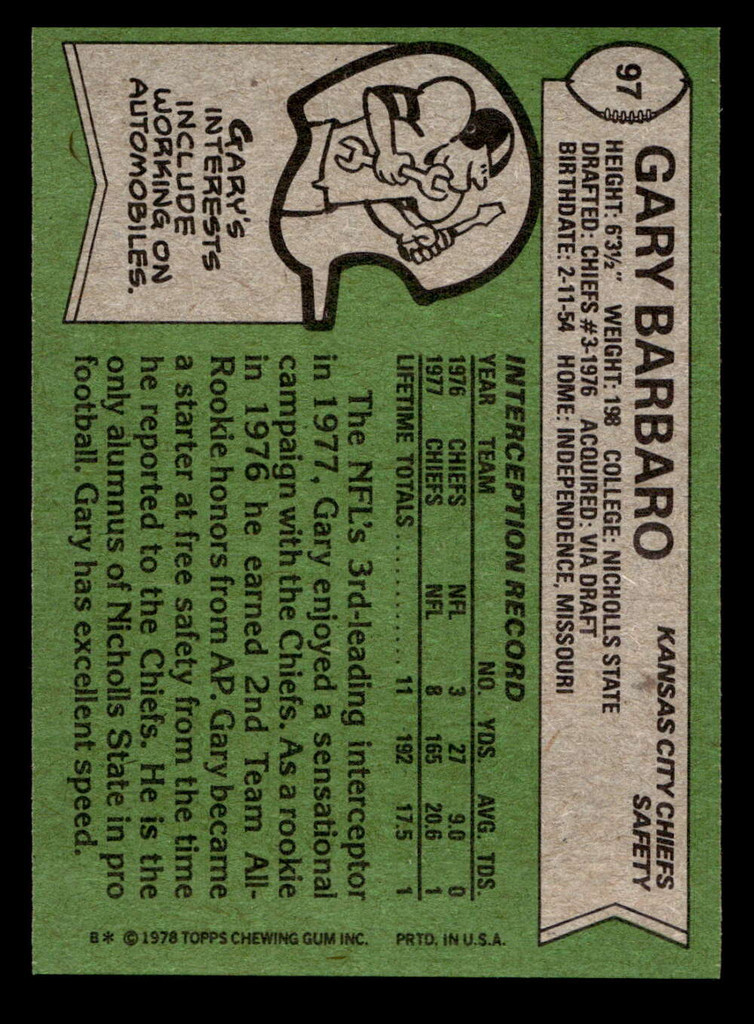 1978 Topps #97 Gary Barbaro Near Mint+ RC Rookie 