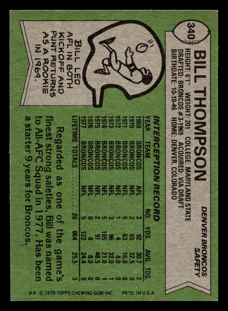 1978 Topps #340 Bill Thompson Near Mint 