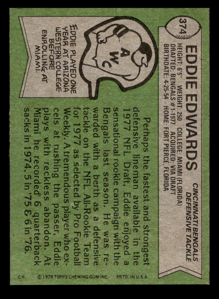 1978 Topps #374 Eddie Edwards Near Mint+ RC Rookie  ID: 415860