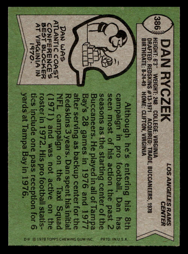 1978 Topps #386 Dan Ryczek Near Mint+  ID: 415872