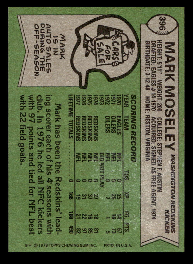 1978 Topps #396 Mark Moseley Near Mint+ 