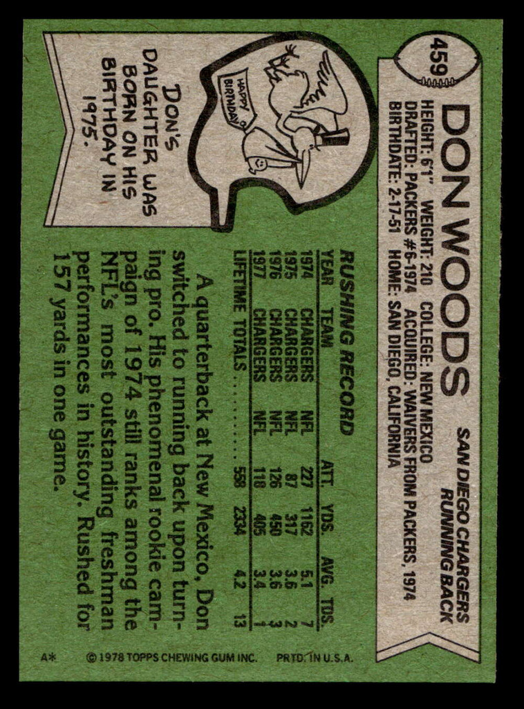 1978 Topps #459 Don Woods Near Mint  ID: 415945