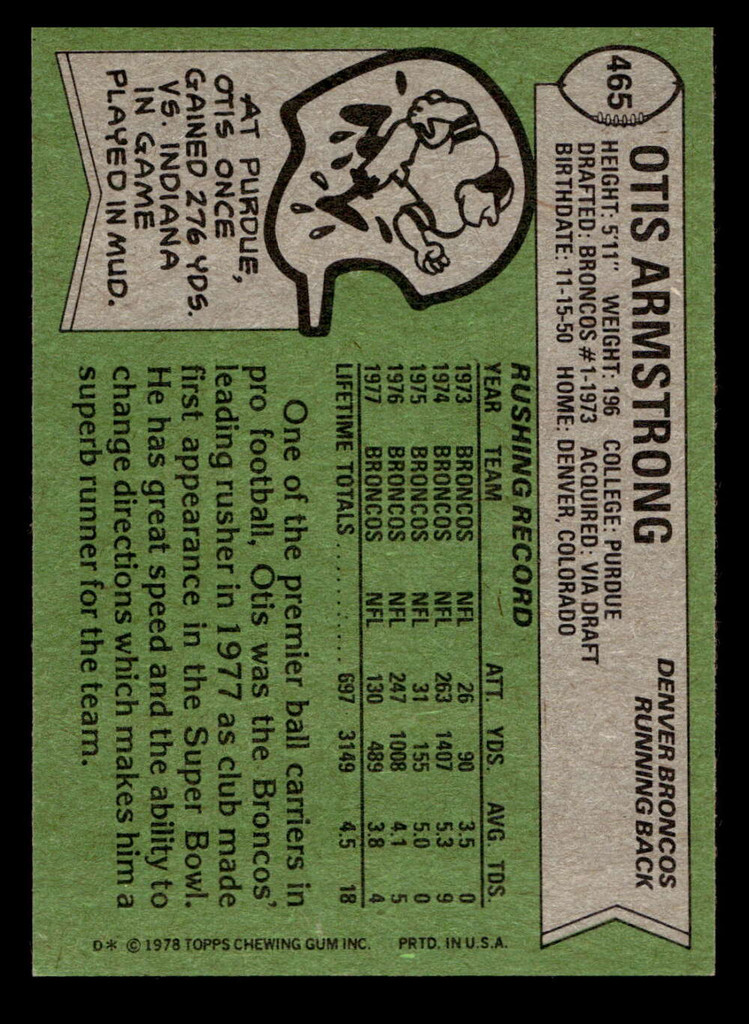 1978 Topps #465 Otis Armstrong Near Mint  ID: 415951