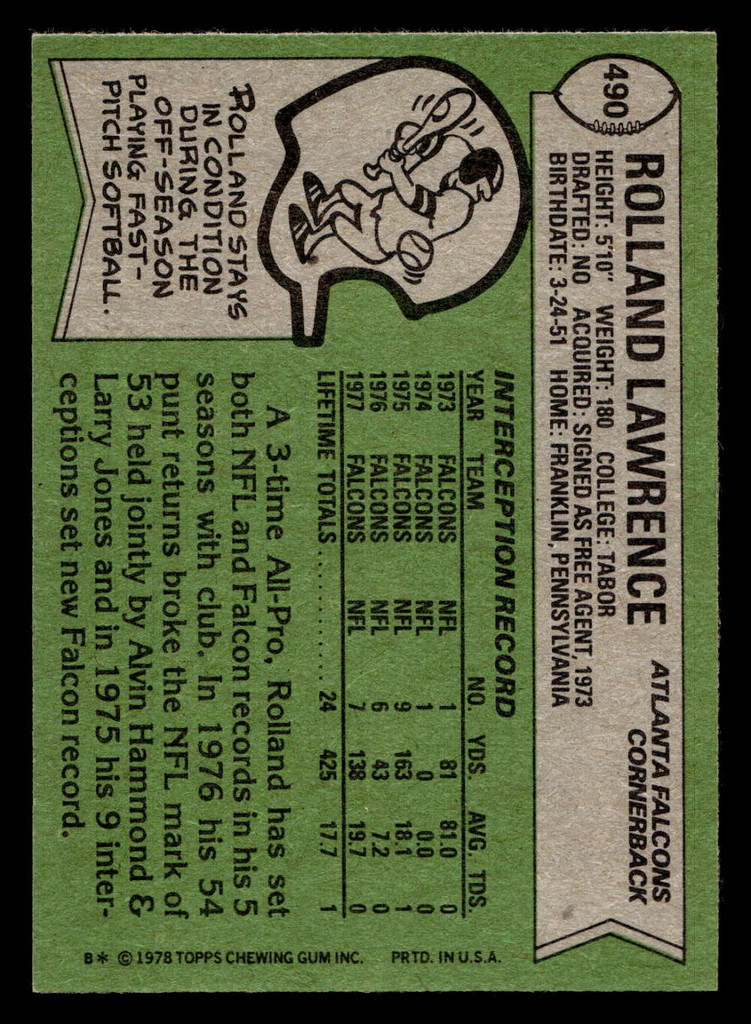 1978 Topps #490 Rolland Lawrence Near Mint  ID: 415976