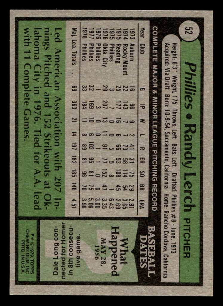 1979 Topps #52 Randy Lerch Near Mint 