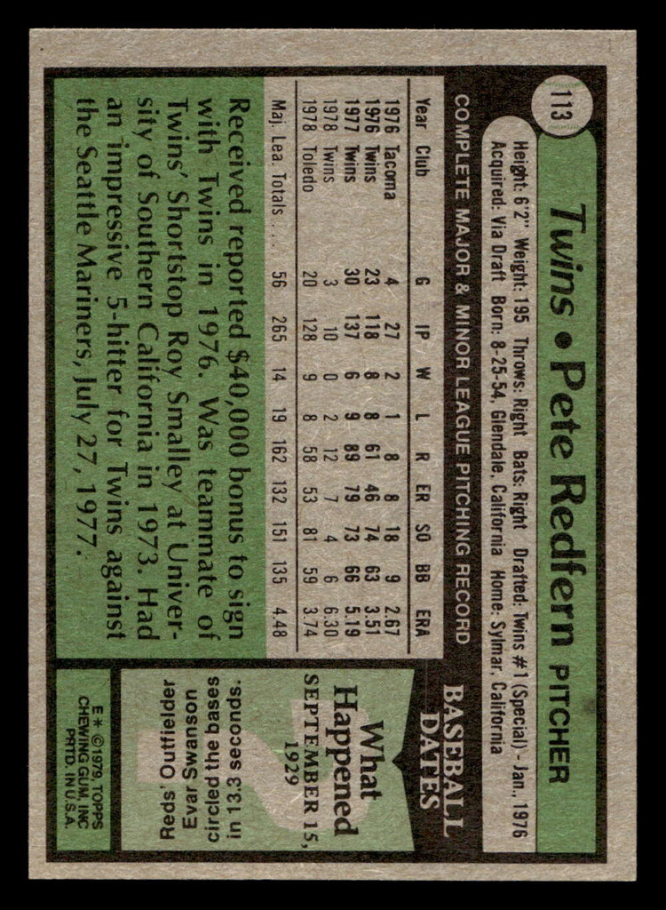 1979 Topps #113 Pete Redfern Near Mint 