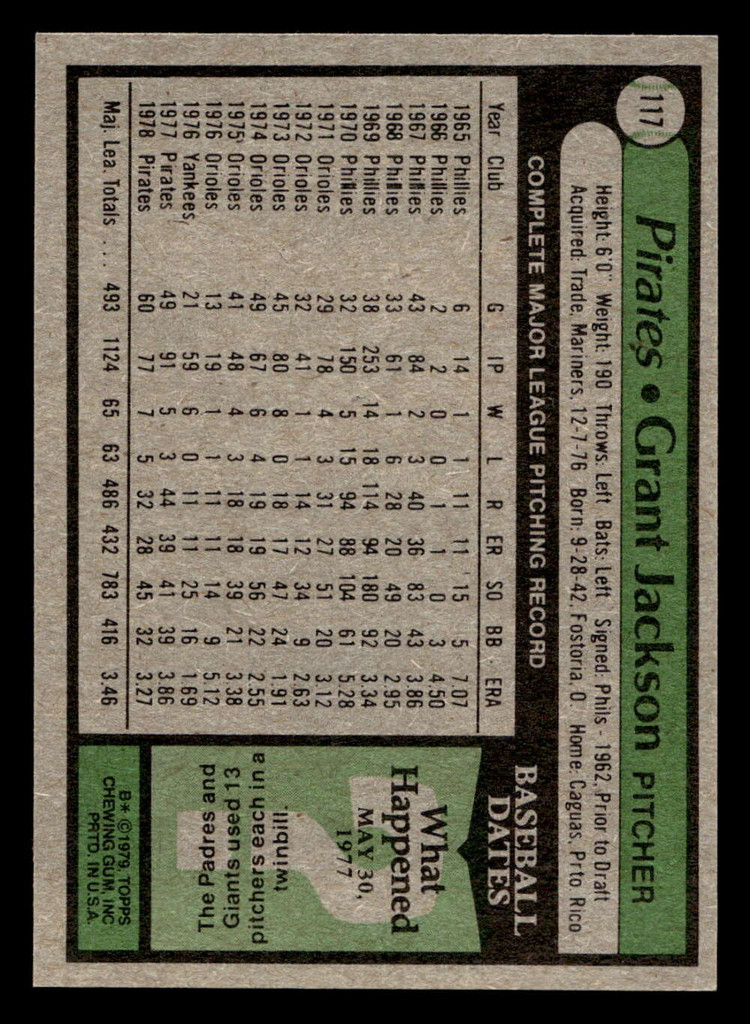 1979 Topps #117 Grant Jackson Near Mint 