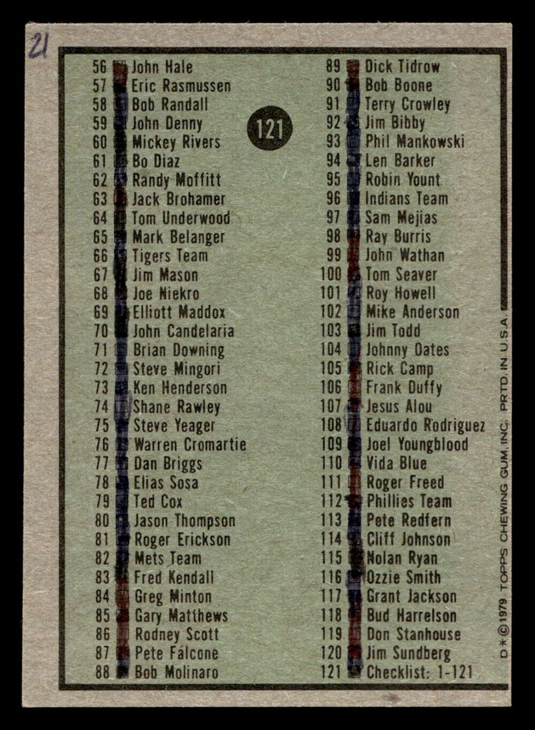 1979 Topps #121 Checklist 1-121 DP Very Good Marked 