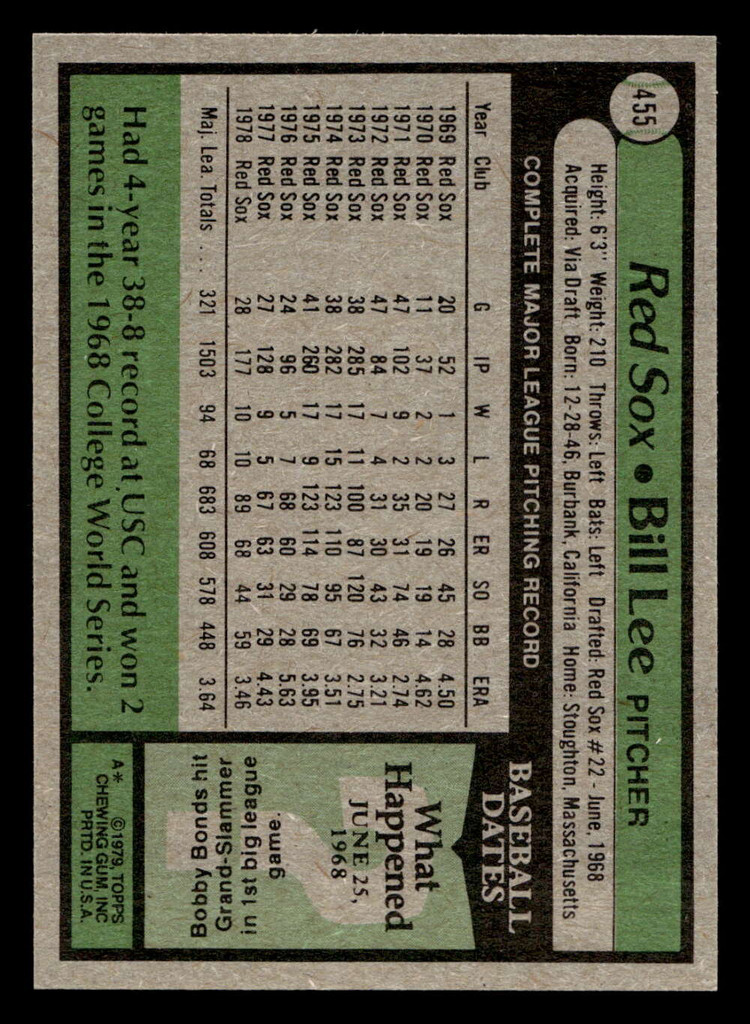 1979 Topps #455 Bill Lee Near Mint 
