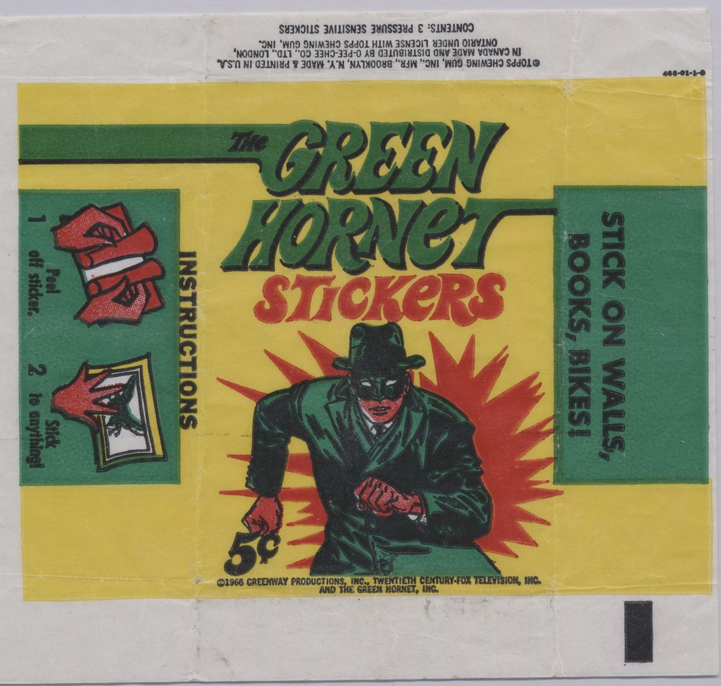 1966 Topps Green Hornet Stickers Wrapper  #*sku36260
