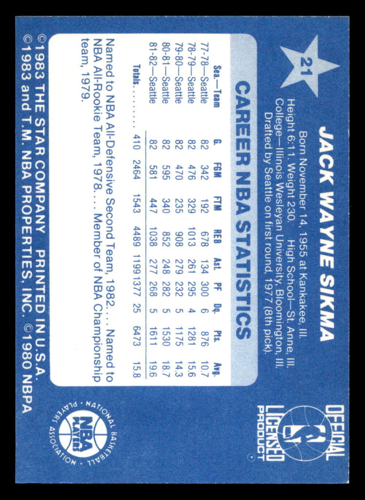 1983 Star All-Star Game #21 Jack Sikma Near Mint+ /5000 