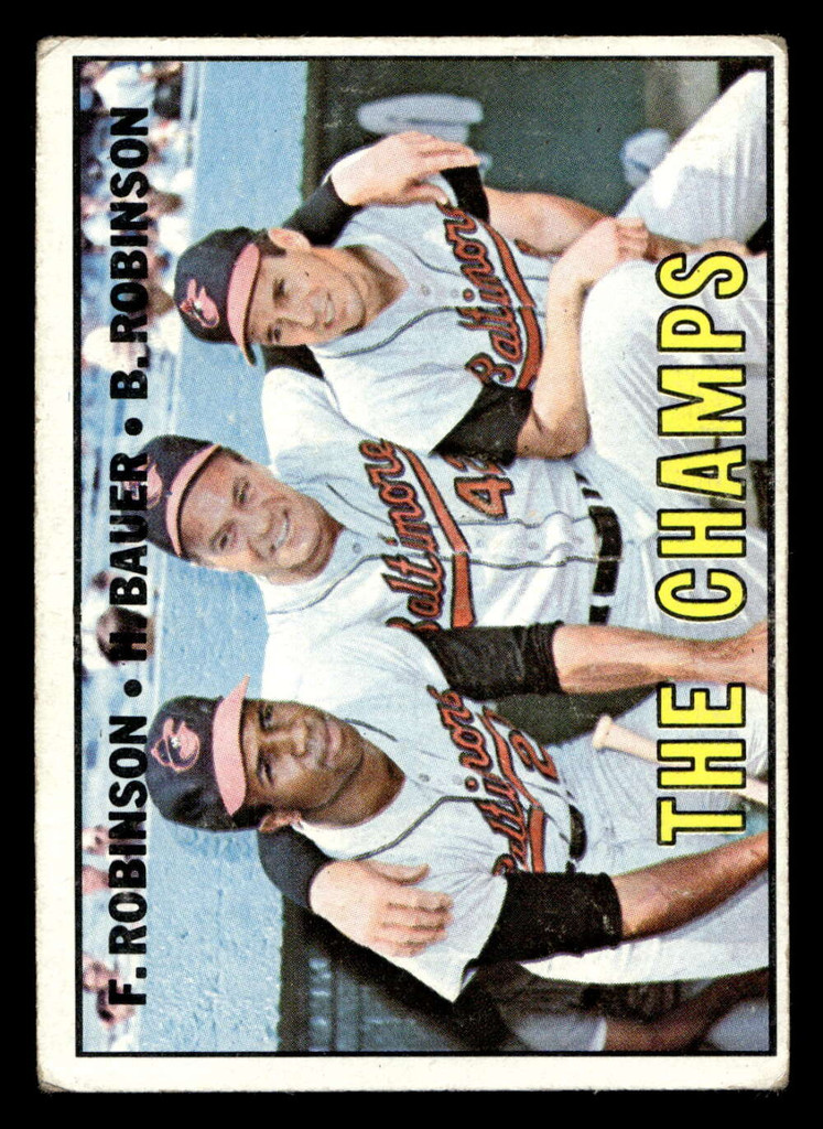 1967 Topps #1 Frank Robinson/Hank Bauer/Brooks Robinson The Champs DP Very Good  ID: 417416