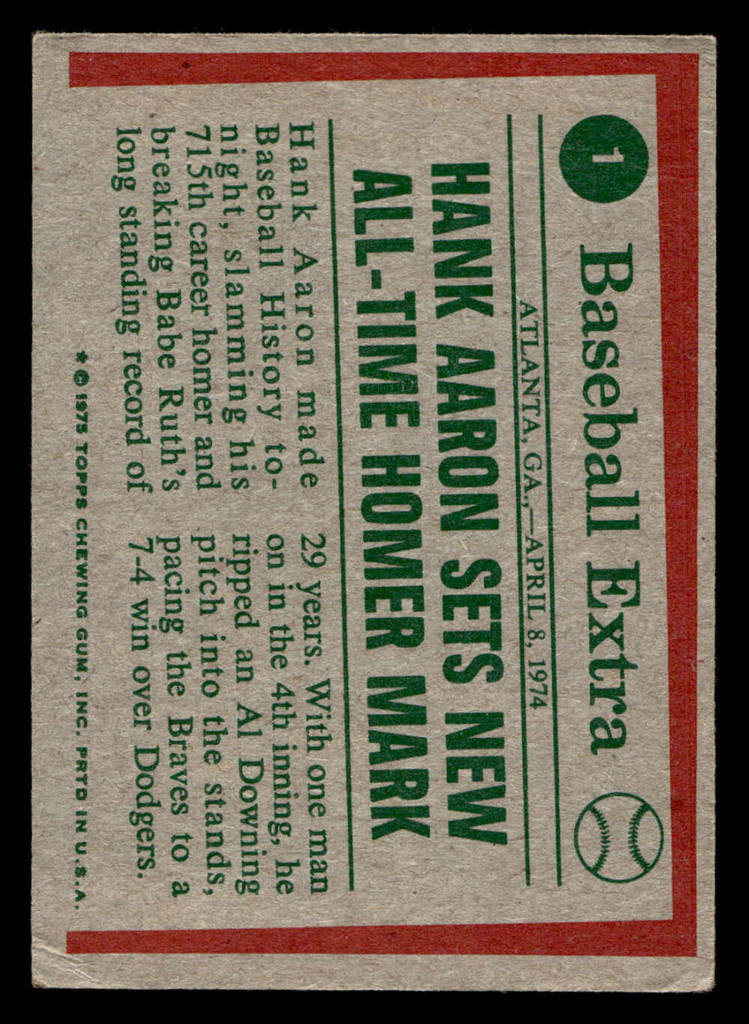 1975 Topps #1 Hank Aaron HL Very Good  ID: 417560