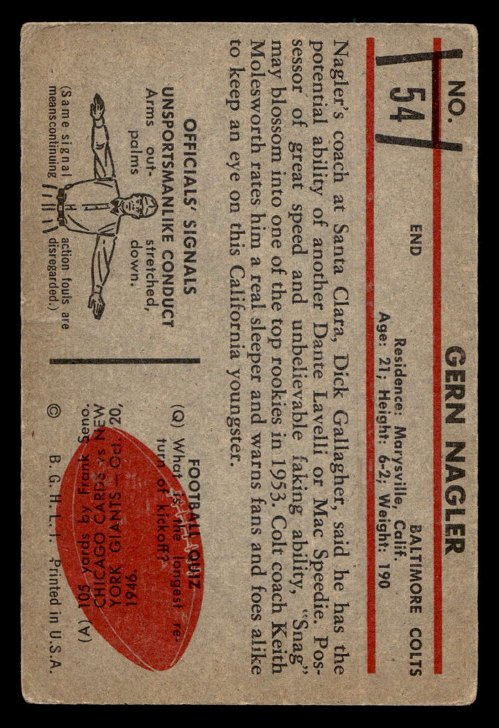 1953 Bowman #54 Gern Nagler G-VG SP  ID: 417719