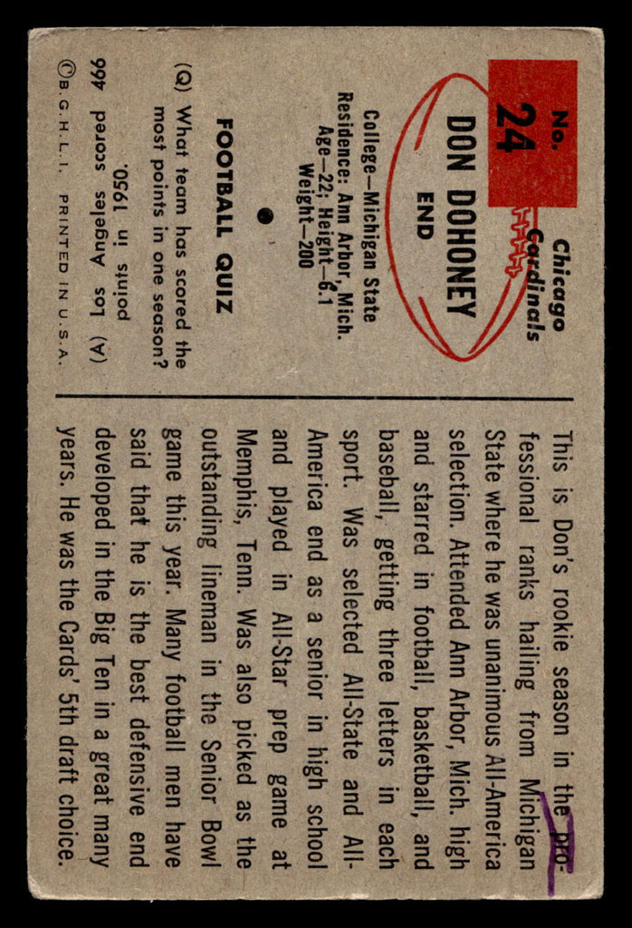 1954 Bowman #24 Don Dohoney Very Good  ID: 417746