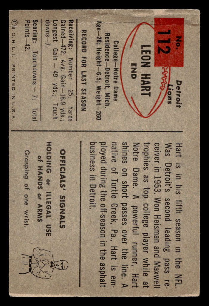 1954 Bowman #112 Leon Hart G-VG  ID: 417803