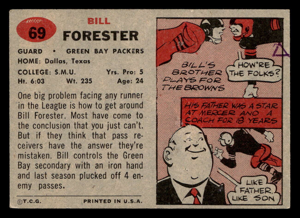 1957 Topps #69 Bill Forester Excellent+ Writing on Back 