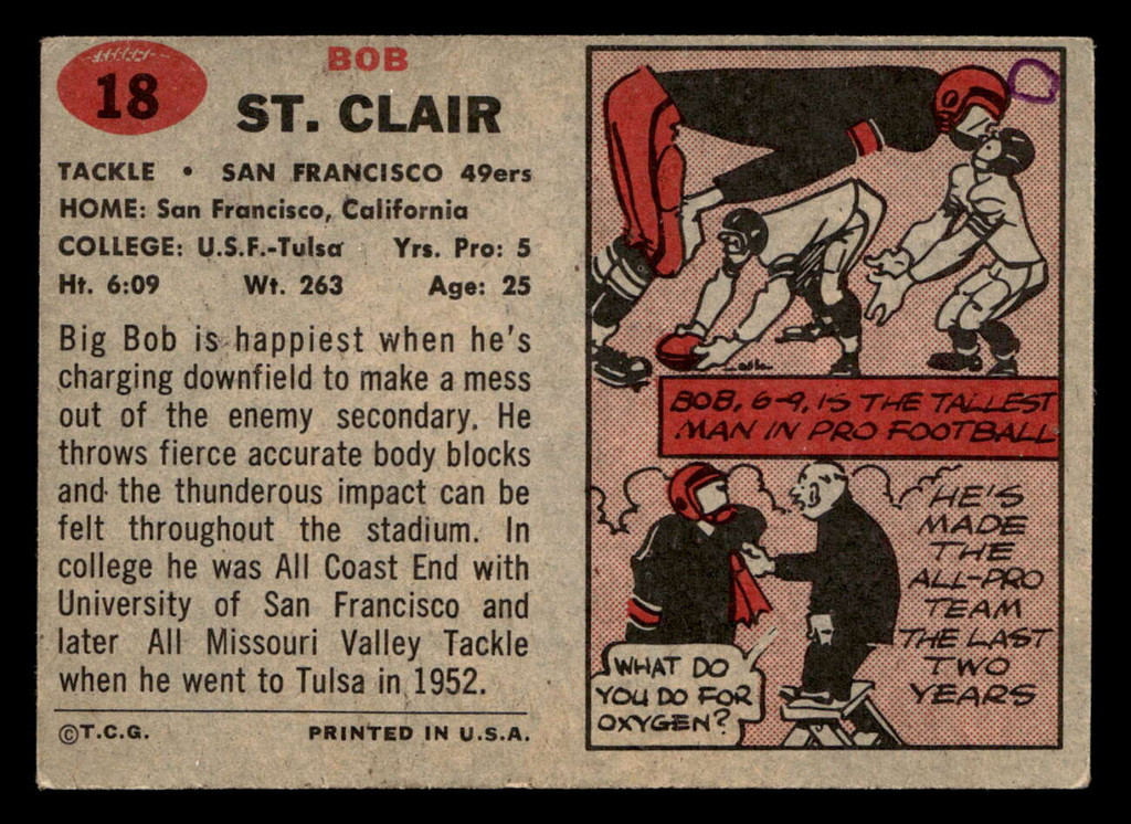 1957 Topps #18 Bob St. Clair Excellent Writing on Back 