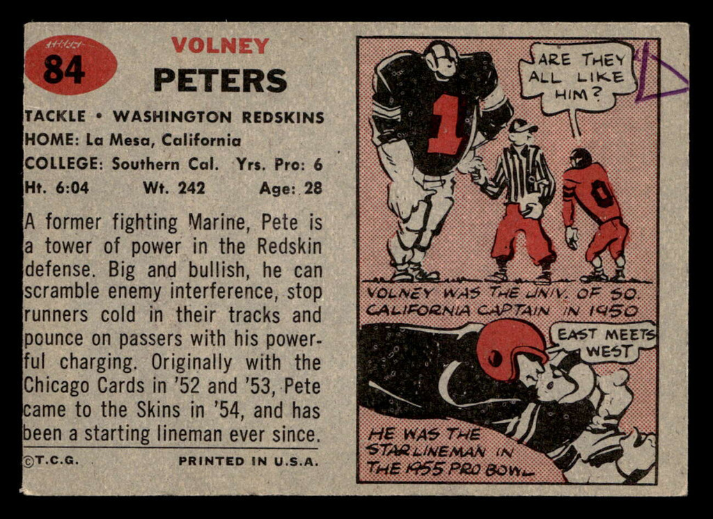 1957 Topps #84 Volney Peters Very Good Writing on Back 