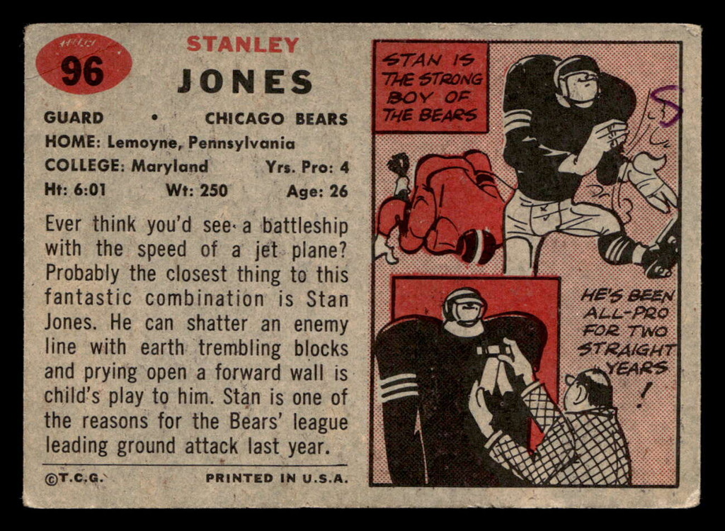 1957 Topps #96 Stan Jones Very Good Writing on Back 