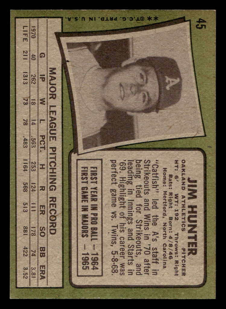 1971 Topps #45 Jim Hunter Ex-Mint  ID: 417940