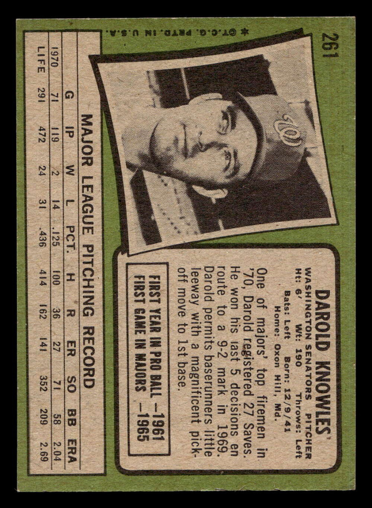 1971 Topps #261 Darold Knowles VG-EX 