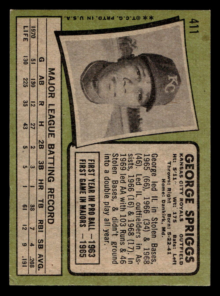 1971 Topps #411 George Spriggs VG-EX 