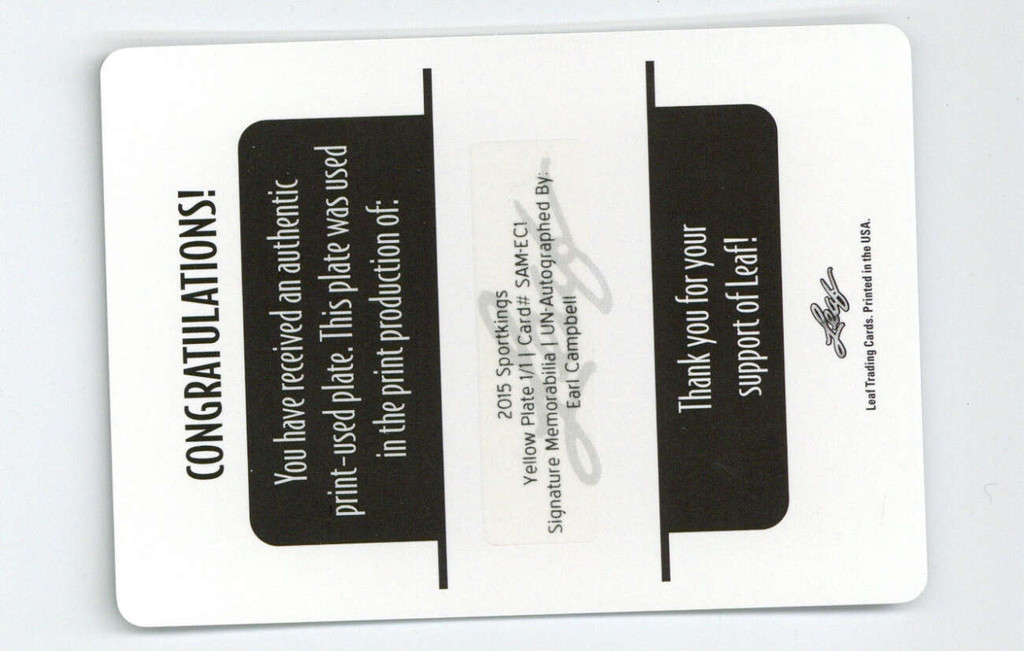 2016 Leaf Sportkings Yellow Plate Earl Campbell Oilers 1 of 1 - 1/1