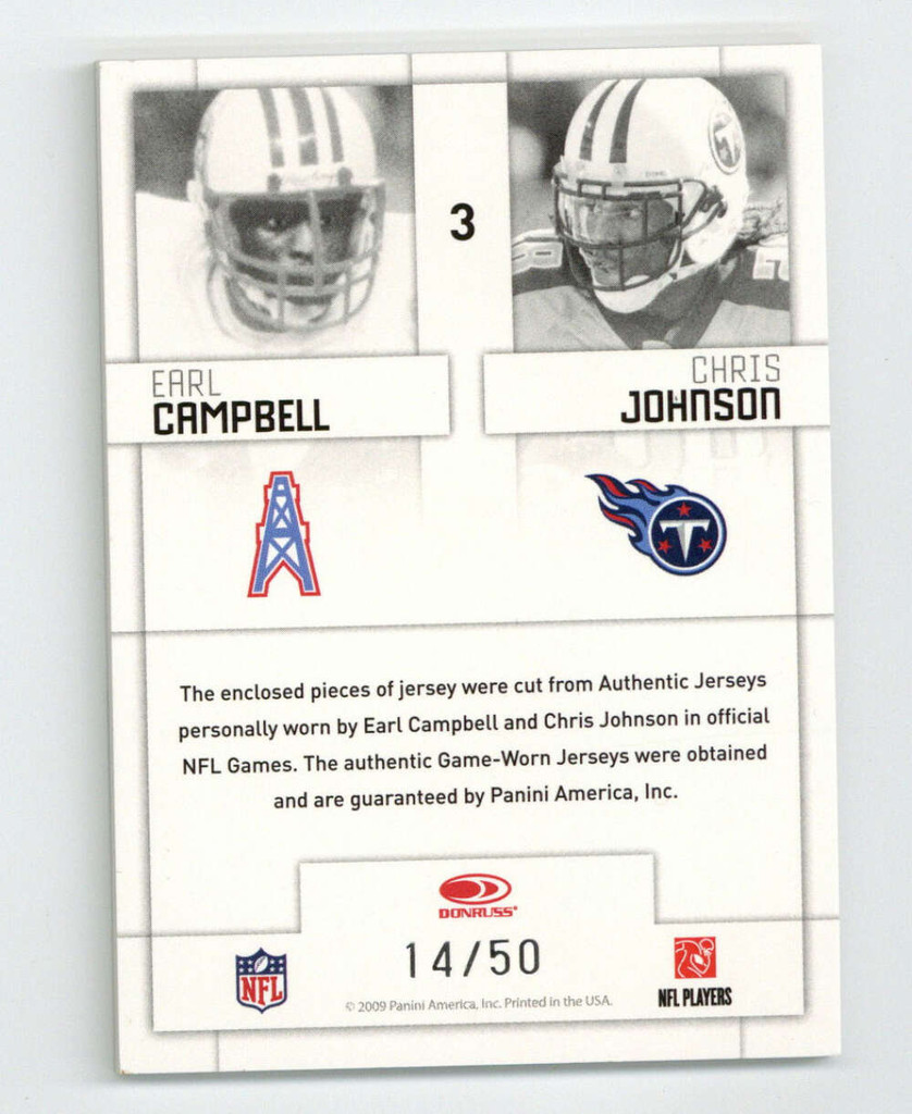 2009 Triple Threads Chris Johnson Generations Earl Campbell Oilers Jersey /50