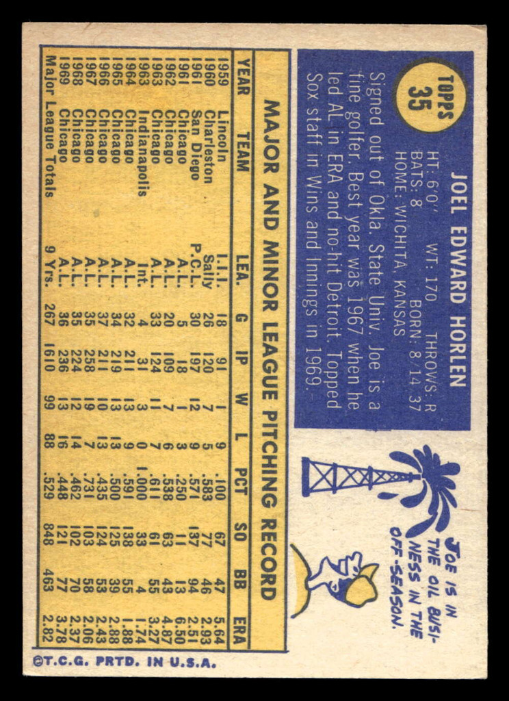 1970 Topps #35 Joe Horlen Ex-Mint  ID: 418795