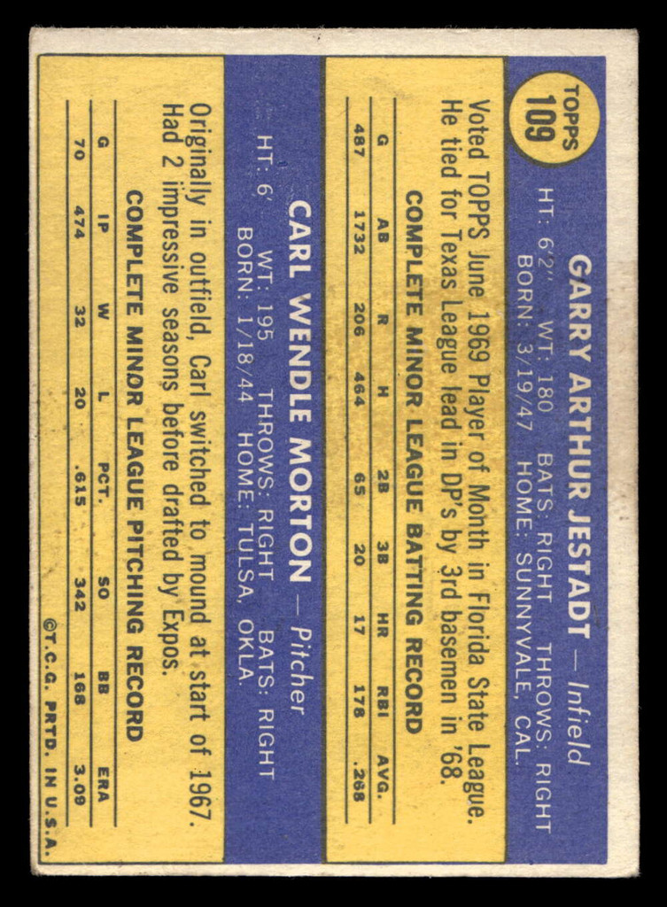 1970 Topps #109 Garry Jestadt/Carl Morton Very Good RC Rookie 