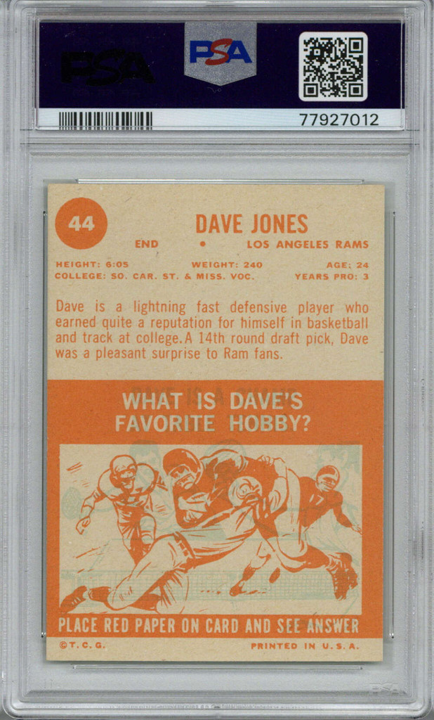 1963 Topps #44 Deacon Dave Jones PSA 6.5 EX-Mint+ Rams RC