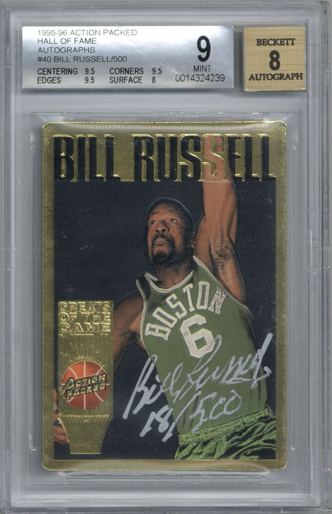 1995-96 Action Packed #40 Bill Russell BGS 9 Mint Auto /500 Hall of Fame GOLD