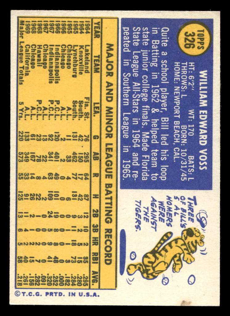 1970 Topps #326 Bill Voss Ex-Mint  ID: 419716