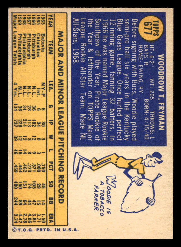 1970 Topps #677 Woodie Fryman Excellent+ High #  ID: 420770