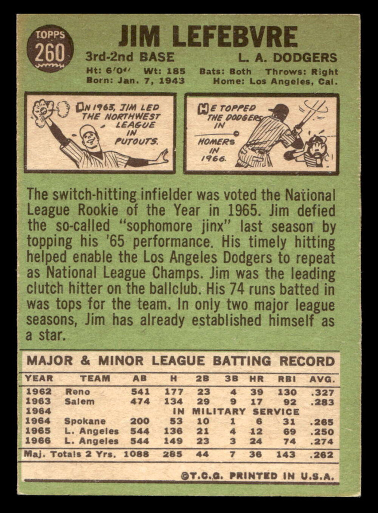 1967 Topps #260 Jim Lefebvre Ex-Mint  ID: 423824