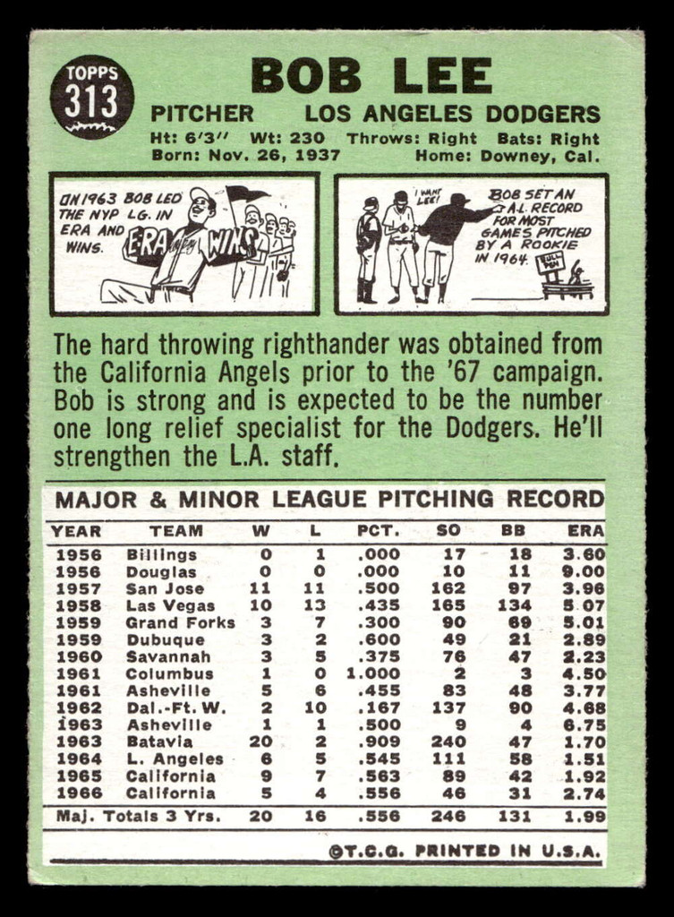 1967 Topps #313 Bob Lee Excellent+  ID: 423996