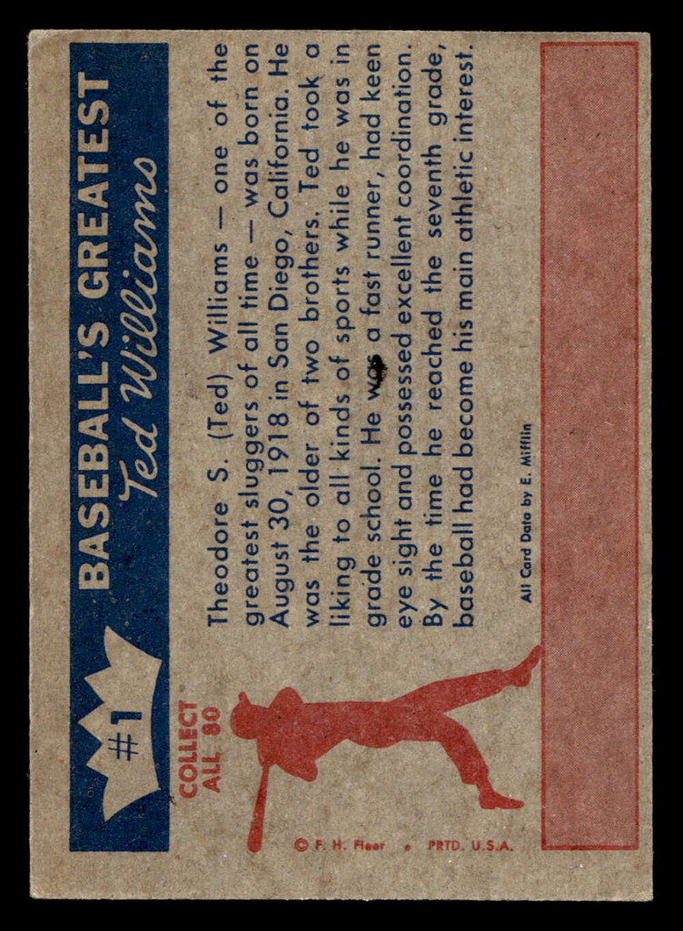 1959 Fleer Ted Williams #1 The Early Years Excellent  ID: 424528