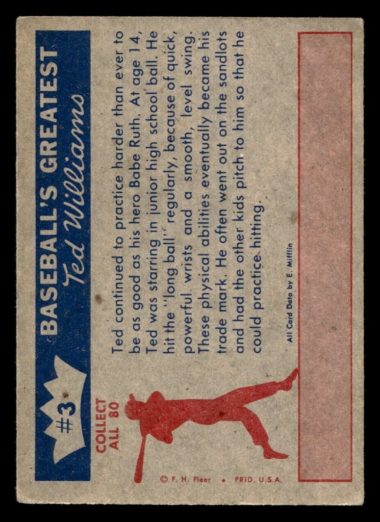 1959 Fleer Ted Williams #3 Practice Makes Perfect VG-EX 