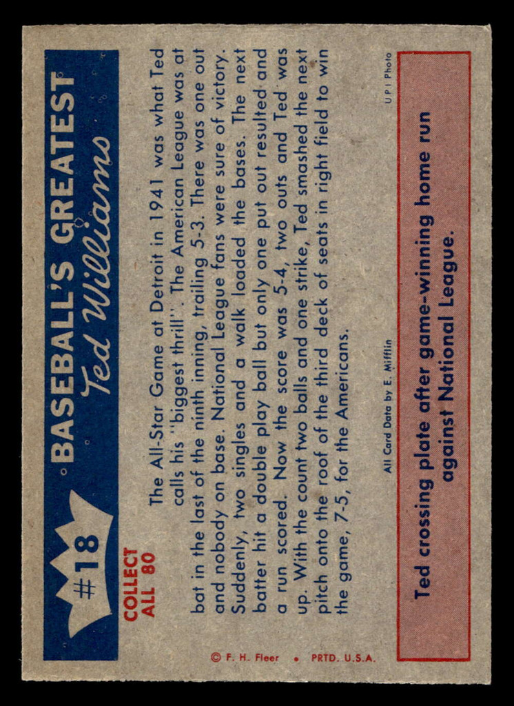 1959 Fleer Ted Williams #18 1941 - All Star Hero Excellent+  ID: 424545