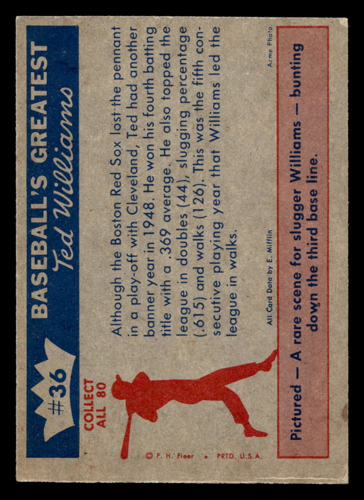 1959 Fleer Ted Williams #36 1948 - Banner Year For Ted Ex-Mint  ID: 424563